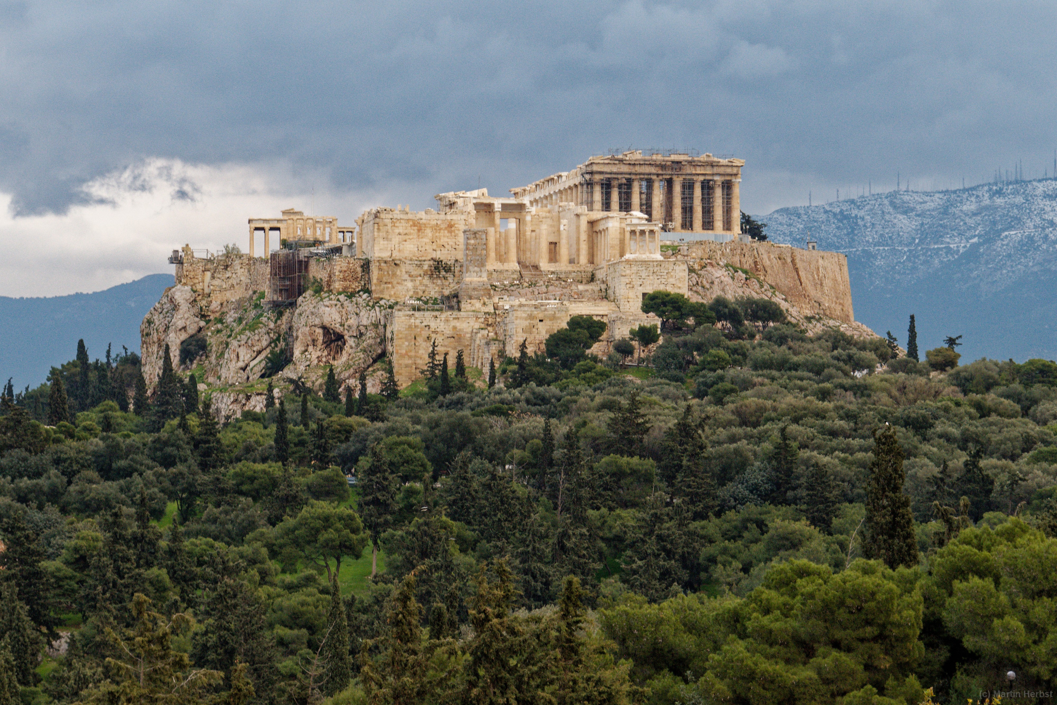 Blick auf die Akropolis Aufgenommen vom Philopappos Hügel